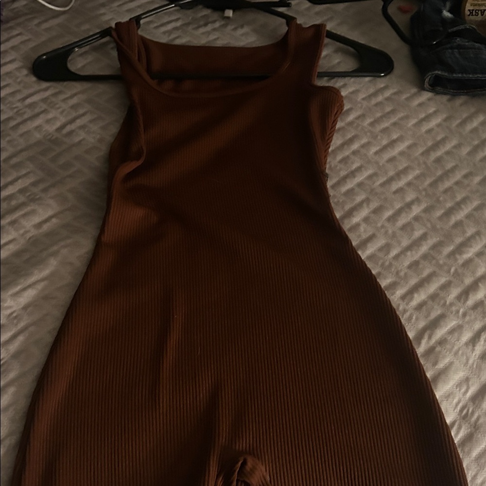 Brown Ribbed Sleeveless Bodysuit